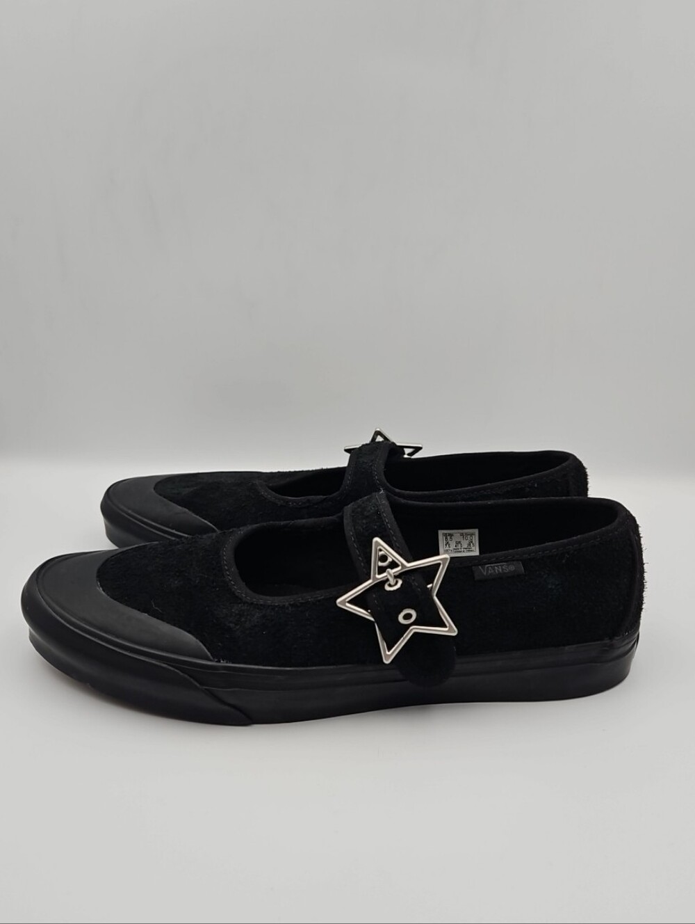 Vans Black Suede Mary Jane Sneakers with Star Buckle